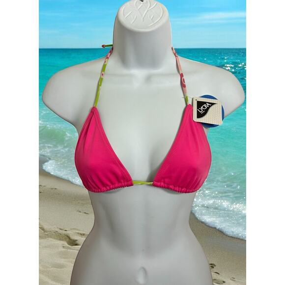 Akua Blue Pink Triangle Bikini Top Sz Small L Back Ties Swim Top Swimwear New - Picture 1 of 6